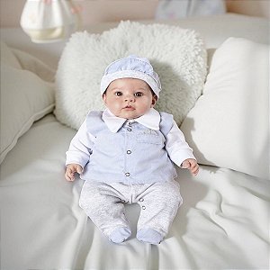 Macacão Longo para Bebê Smoker Azul 03 peças