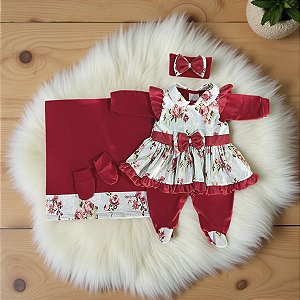 Saída Maternidade Para Bebê Catarina Vermelho Tifany 05 Peças