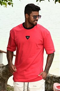 Oversized Vermelha Suedine Gola Preta