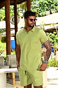 Polo Verde Abacate Tricot Gola V Escrita De Buenas