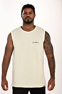 Regata Machão Off-White Tricot Escrita