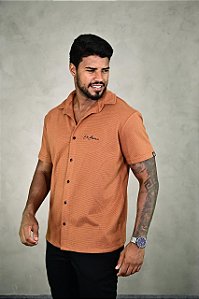 Camisa de Botão Caramelo Tricot Escrita
