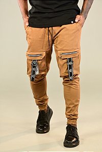 Calça Cargo Marrom Elástico Zíper
