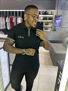 Polo Preta Zíper Canelada De Buenas