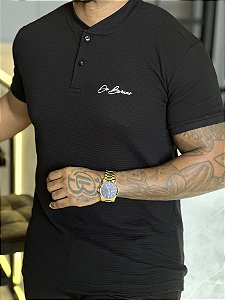 Camisa Preta Gola Padre Canelada De Buenas