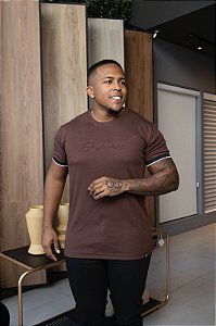 Camisa Marrom Suedine Punho Embossing De Buenas