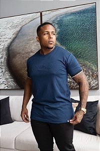 Camisa Azul Marinho Suedine Punho Embossing De Buenas