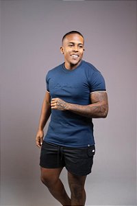 Camisa Azul Marinho Algodão Suedine Punho Embossing De Buenas