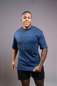 Oversized Azul Marinho Algodão Suedine Embossing De Buenas