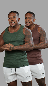 Kit 2 Regatas Americanas Marrom + Verde Ribana Canelada De Buenas