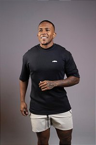 Oversized Preta Algodão Suedine De Buenas Logo Emborrachado