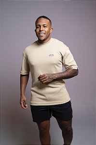 Oversized Bege Algodão Suedine De Buenas Logo Emborrachado