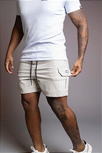 Bermuda Bege Cargo Sarja De Buenas Logo Emborrachado