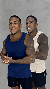 Kit 2 Regatas Americanas Ribana Canelada Premium De Buenas Azul Marinho + Bege (academia,dia a dia, finais de semana)