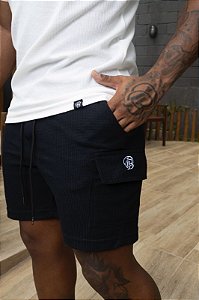 Bermuda Preta Cargo Tricot De Buenas