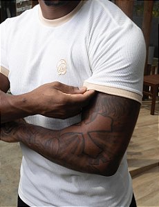 Camisa Off-White Tricot Gola e Punho Bege+Logo DB