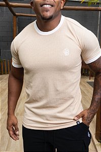 Camisa Bege Tricot Gola e Punho Off-White De Buenas