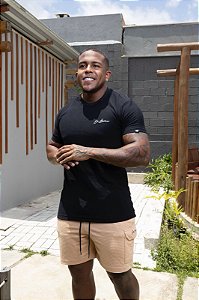 Camisa Preta Canelada Escrita De Buenas