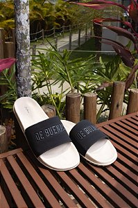 Chinelo Slide Off-White Alça Preta Tratorado De Buenas