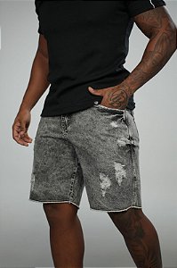 Bermuda Jeans Escuro Botão Bronze De Buenas