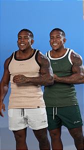 Kit 2 Regatas Americanas Punho Exclusivo Bordado De Buenas Bege+Verde