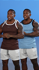 Kit 2 Regatas Americanas Punho Exclusivo Bordado De Buenas Azul+Marrom