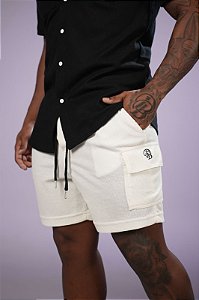 Bermuda Off-White Cargo Tricot De Buenas ( Leve, macia, versátil, rolês finais de semana )