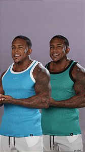 Kit 2 Regatas Americanas Punho Exclusivo Bordado De Buenas Verde Jade + Azul Turquesa De Buenas