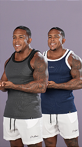 Kit 2 Regatas Americanas Punho Exclusivo Bordado De Buenas Cinza Chumbo + Azul Marinho