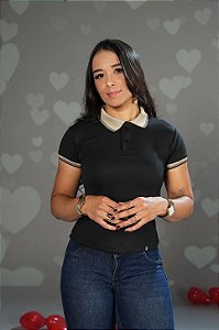 Camisa Polo Preta Feminina De Buenas Algodão Egípcio