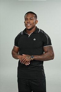Camisa Polo Preta Algodão Peruano Pingente De Buenas