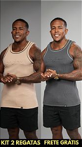 Kit com 2 Regatas Americanas Masculinas Ribana Canelada 92% Algodão 8% Elastano De Buenas Cinza Chumbo e Bege Viés