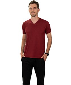 Camiseta Masculina Modal Gola V Vinho