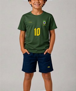 Camiseta Dry Infantil Verde Musgo Brasil