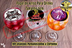 100 Papel Arroz Redondo P/ Drinks 6cm Cortado Personalizado
