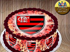 Papel de Arroz Comestível P/ Bolo Redondo ou Retangular Flamengo com Faixas Laterais