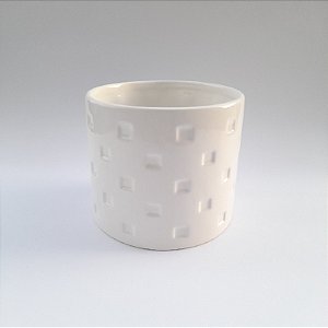 Vaso Cerâmica Branco Relevo Quadriculado