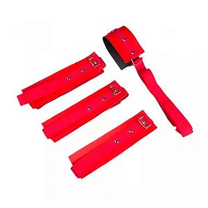 Kit Bondage C/ 4 Amarras Couro Sintético Vermelho - Brasil Fetiche - Kb4