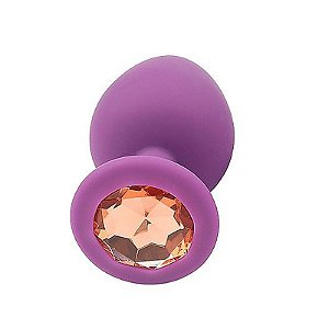 PLUG ANAL DE SILICONE ROXO + PEDRA DOURADA G - 7204