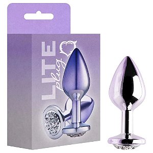 Plug Anal Bicolor Prata e Roxo Cravejado Pedra Cristal - 274