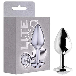 PLUG ANAL PRATA COM PEDRA TRANSPARENTE  M - 251