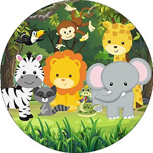 Painel de Festa em Tecido - Animais Safari Clipart Floresta 04
