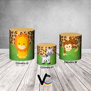 Trio De Capas De Cilindro 3d - Animais Safari Clipart com Elástico