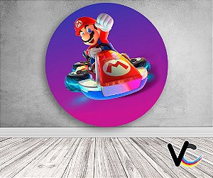 Painel de Festa em Tecido -  Mario Kart Fundo Roxo