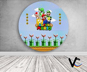 Painel de Festa em Tecido - Super Mario Bros Fundo Pastel