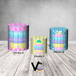 Trio De Capas De Cilindro 3d - Brinquedo Bolho Push Pop It Cores Candy