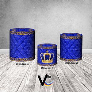 Trio De Capas De Cilindro 3d - Capitone Coroa Realeza Azul Royal Maior