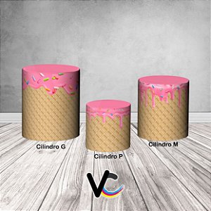 Trio De Capas De Cilindro 3d - Doces Cupcakes Sorvetes Calda