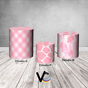 Trio De Capas De Cilindro 3d - Fazendinha Rosa Aquarela Meninas