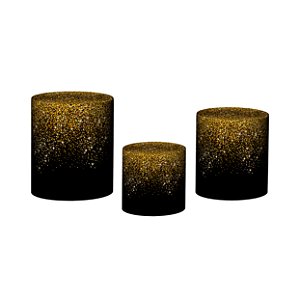 Trio De Capas De Cilindro 3d - Efeito Glitter Dourado Fundo Preto